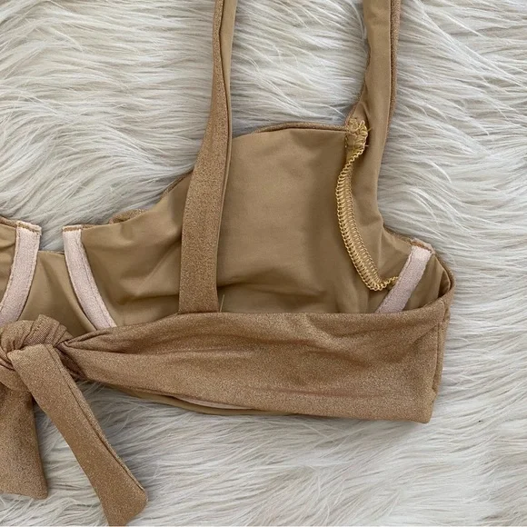 Vitamin A Golden Glow Gold Metallic Demi Bikini Top Underwire Swimsuit - Picture 9 of 12